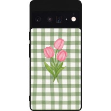 Coque Google Pixel 6 Pro - Silicone rigide noir Green vichy tulips Spring 2026
