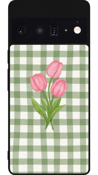 Coque Google Pixel 6 Pro - Silicone rigide noir Green vichy tulips 2026