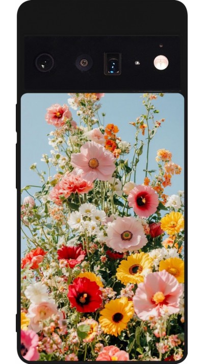 Coque Google Pixel 6 Pro - Silicone rigide noir Spring flowers 2026
