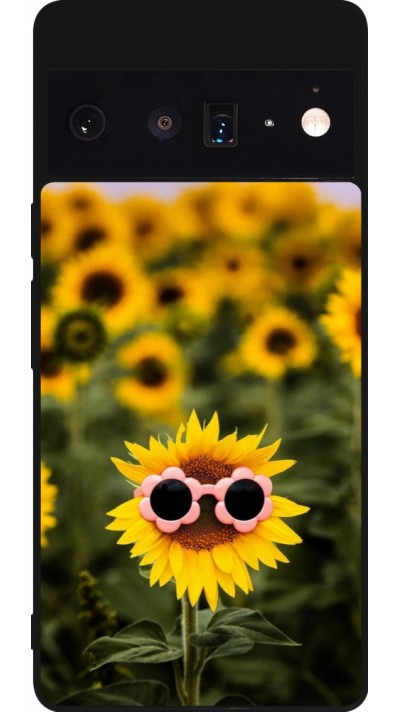Coque Google Pixel 6 Pro - Silicone rigide noir Sunflower with glasses 2026
