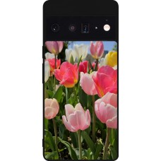 Coque Google Pixel 6 Pro - Silicone rigide noir Tulips Spring 2026