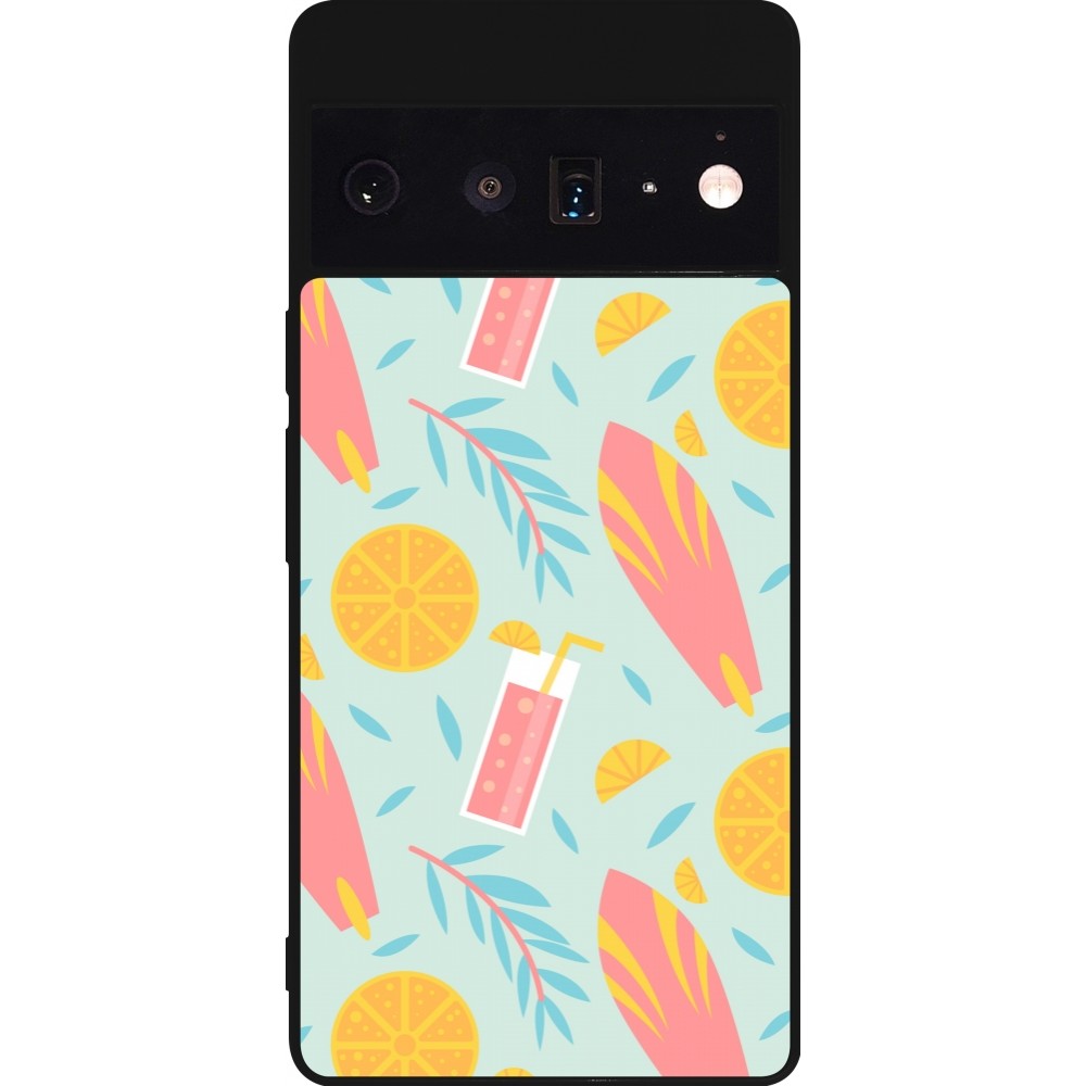 Coque Google Pixel 6 Pro - Silicone rigide noir Summer 2025 Pattern citron
