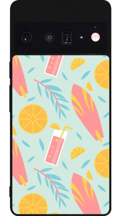 Coque Google Pixel 6 Pro - Silicone rigide noir Summer 2025 Pattern citron