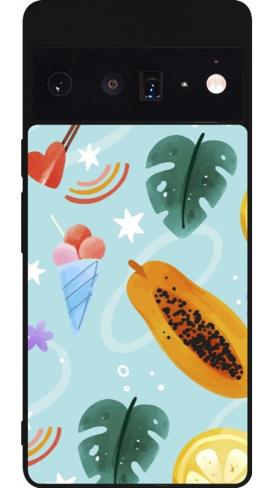 Coque Google Pixel 6 Pro - Silicone rigide noir Summer 2025 Pattern papaya