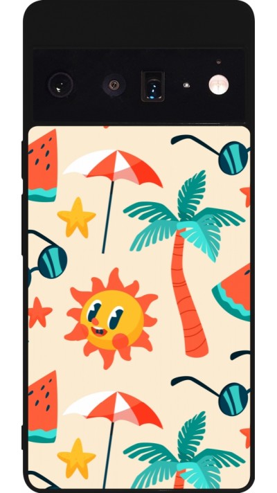 Coque Google Pixel 6 Pro - Silicone rigide noir Summer 2025 Pattern soleil