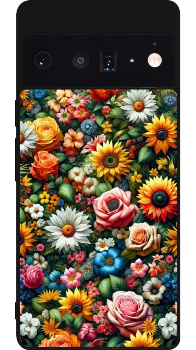 Google Pixel 6 Pro Case Hülle - Silikon schwarz Sommer Blumenmuster