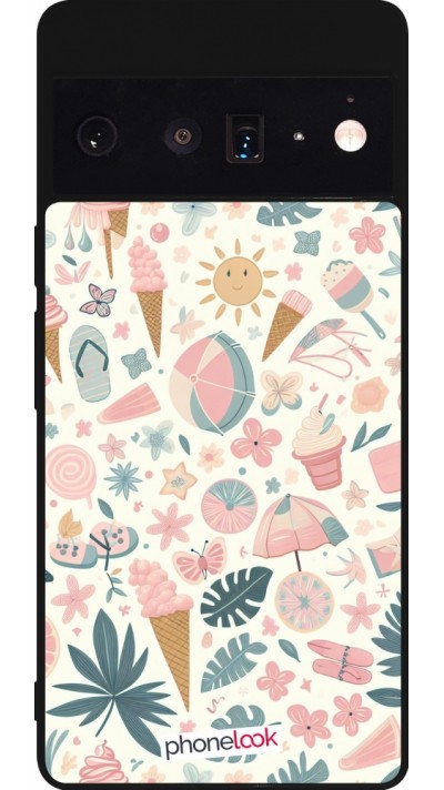 Google Pixel 6 Pro Case Hülle - Silikon schwarz Sommer Pink Muster