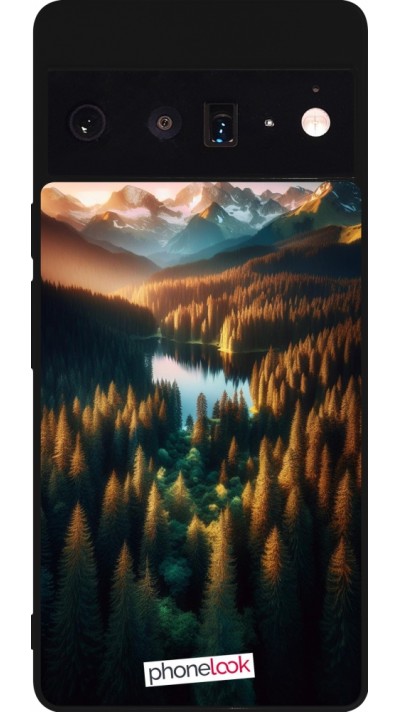Google Pixel 6 Pro Case Hülle - Silikon schwarz Sonnenuntergang Waldsee