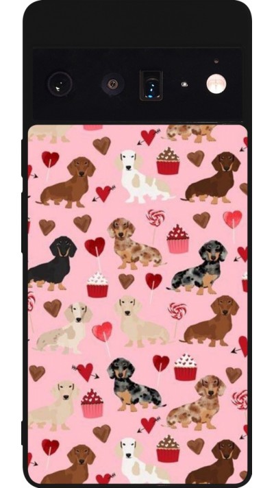 Coque Google Pixel 6 Pro - Silicone rigide noir Valentine 2024 puppy love