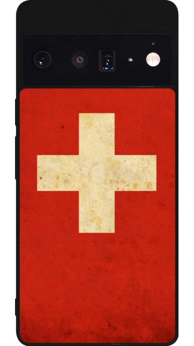 Coque Google Pixel 6 Pro - Silicone rigide noir Vintage Flag SWISS