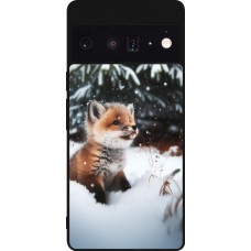 Coque Google Pixel 6 Pro - Silicone rigide noir Noël 2023 Renardeau sapin