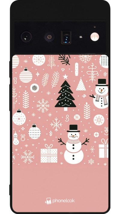 Google Pixel 6 Pro Case Hülle - Silikon schwarz Weihnachten 2024 Rose Schneemann Weihnachten