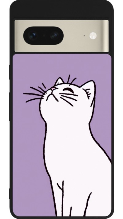 Google Pixel 7 Case Hülle - Silikon schwarz Chat auf lila Hintergrund