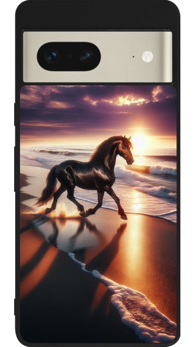 Google Pixel 7 Case Hülle - Silikon schwarz Pferd majestätisch Strand