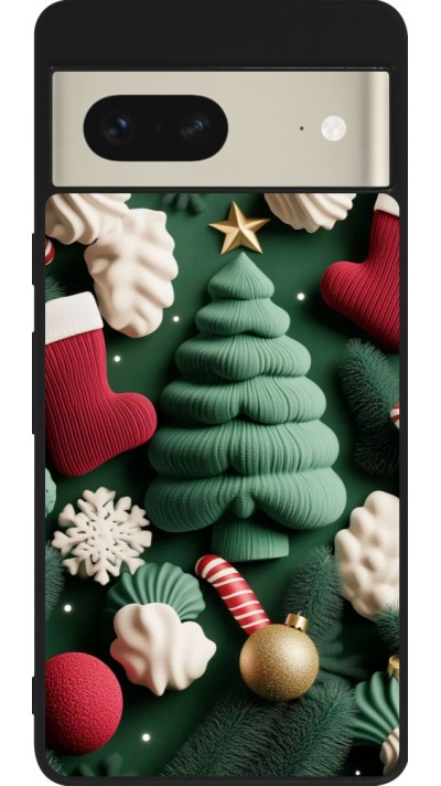 Coque Google Pixel 7 - Silicone rigide noir Christmas 25 Christmas textiles