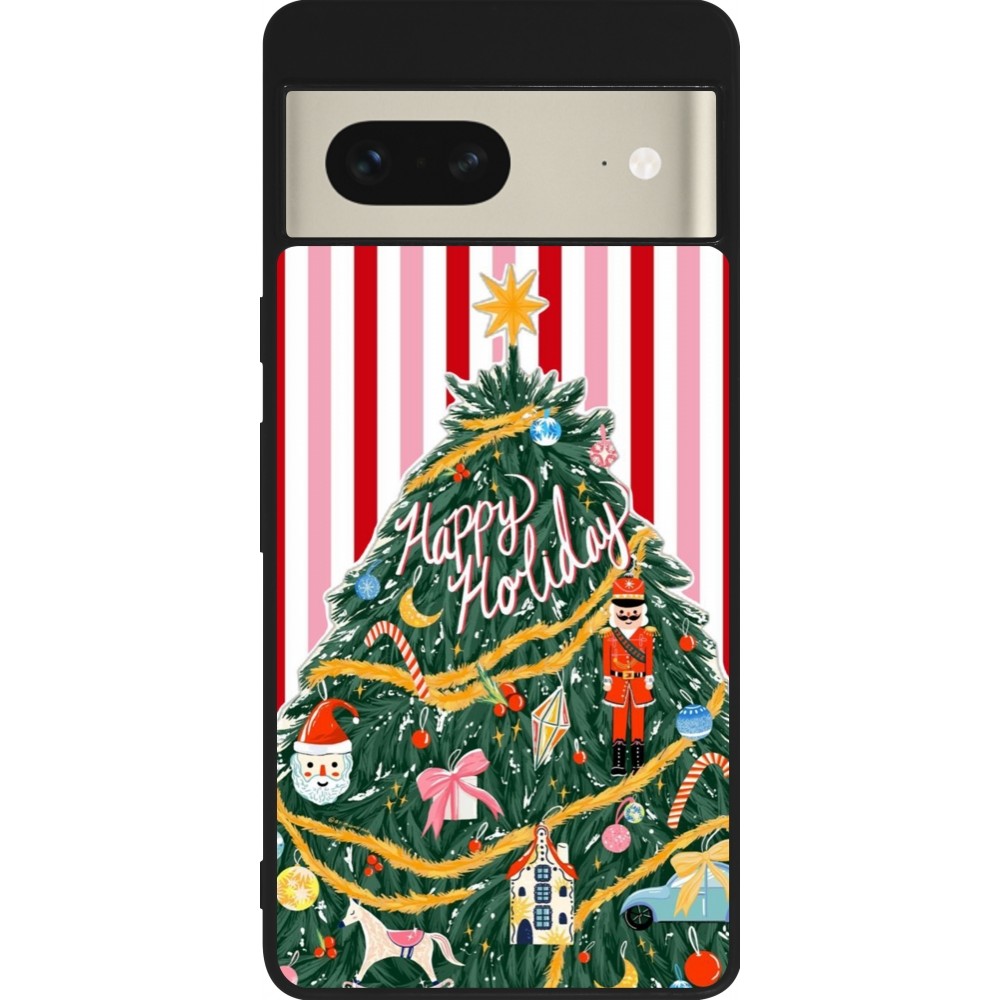 Coque Google Pixel 7 - Silicone rigide noir Christmas 25 Happy Holiday