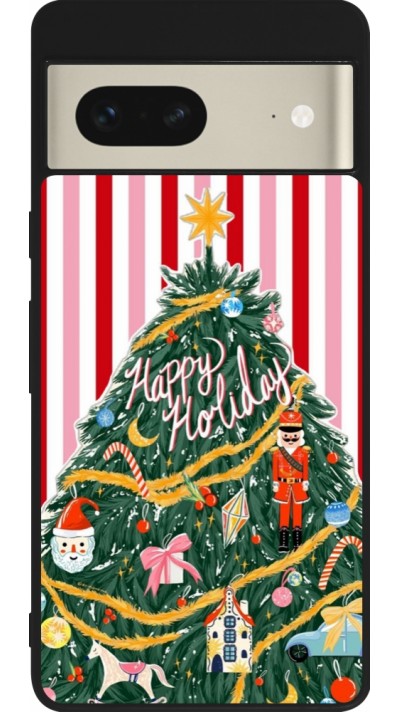 Coque Google Pixel 7 - Silicone rigide noir Christmas 25 Happy Holiday