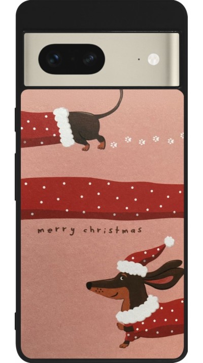 Coque Google Pixel 7 - Silicone rigide noir Christmas 25 Teckel Merry Xmas