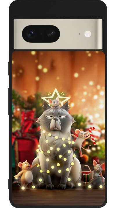 Coque Google Pixel 7 - Silicone rigide noir Christmas 25 Xmas Cat