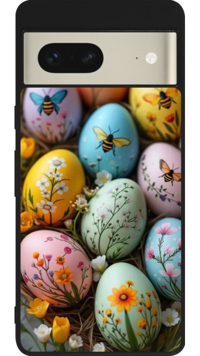 Coque Google Pixel 7 - Silicone rigide noir Easter 2026 Eggs with bees