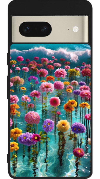 Coque Google Pixel 7 - Silicone rigide noir Flower sea waves