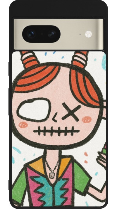 Coque Google Pixel 7 - Silicone rigide noir Little Girl Sketch