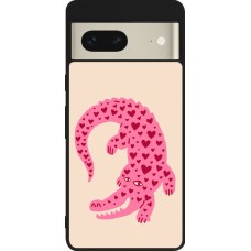 Coque Google Pixel 7 - Silicone rigide noir Pink crocodile 2026