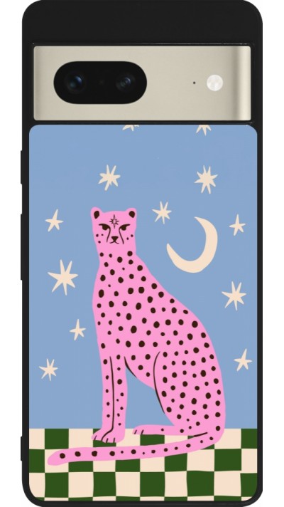 Coque Google Pixel 7 - Silicone rigide noir Pink leopard with stars 2026