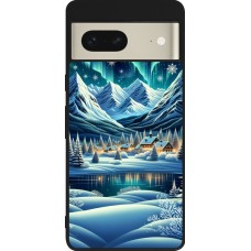 Coque Google Pixel 7 - Silicone rigide noir Snowy Mountain Village Lake night