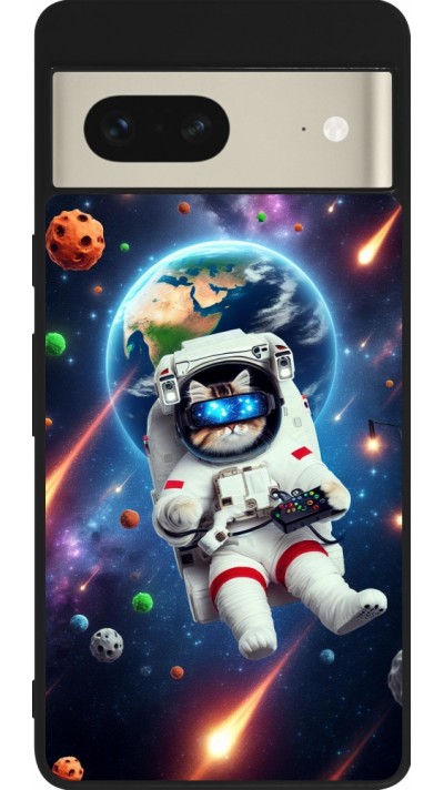 Coque Google Pixel 7 - Silicone rigide noir VR SpaceCat Odyssey