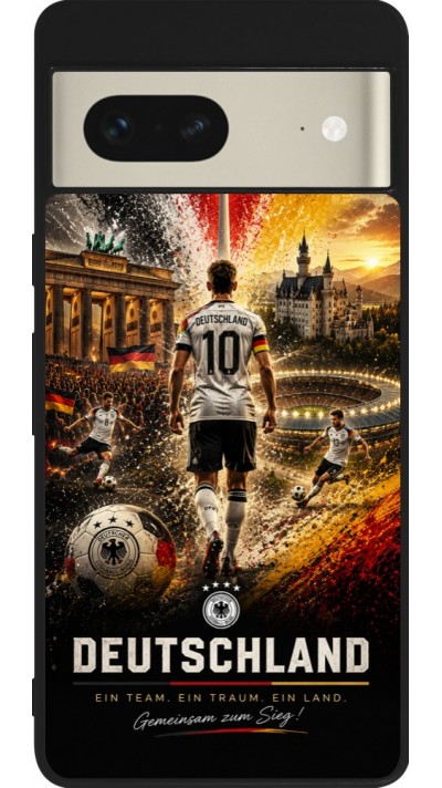Coque Google Pixel 7 - Silicone rigide noir Football Allemagne splash 2026