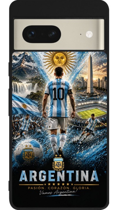 Coque Google Pixel 7 - Silicone rigide noir Football Argentine splash 2026