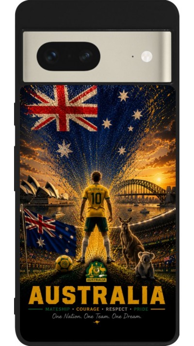 Coque Google Pixel 7 - Silicone rigide noir Football Australie splash 2026