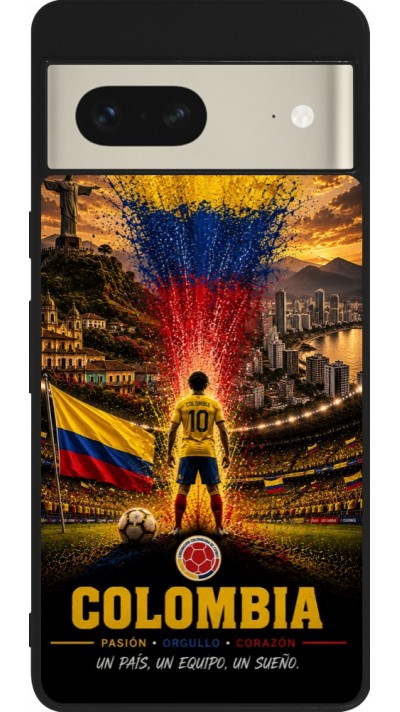 Coque Google Pixel 7 - Silicone rigide noir Football Colombie splash 2026
