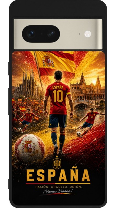 Coque Google Pixel 7 - Silicone rigide noir Football Espagne splash 2026
