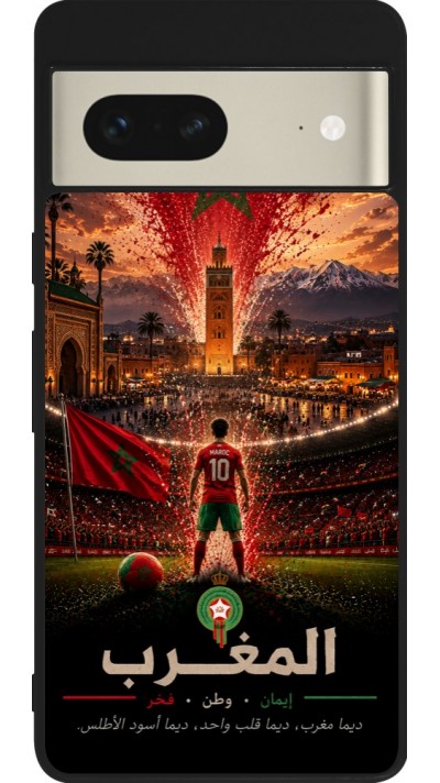 Coque Google Pixel 7 - Silicone rigide noir Football Maroc splash 2026