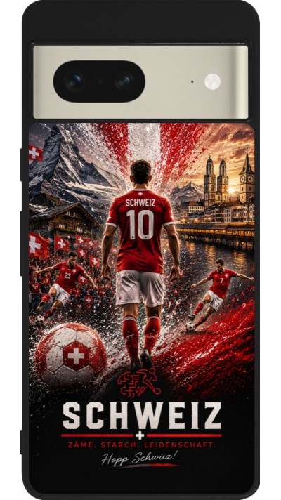 Coque Google Pixel 7 - Silicone rigide noir Football Schweiz splash 2026