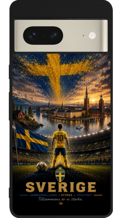 Coque Google Pixel 7 - Silicone rigide noir Football Suède splash 2026
