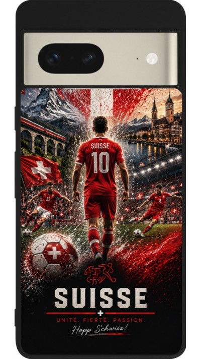 Coque Google Pixel 7 - Silicone rigide noir Football Suisse splash 2026