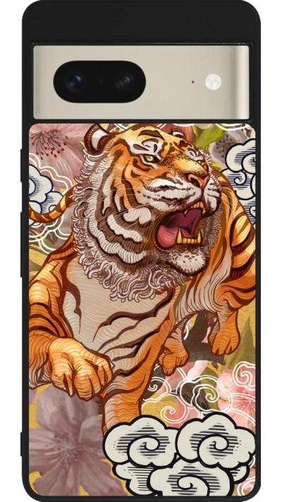 Coque Google Pixel 7 - Silicone rigide noir Spring 23 japanese tiger