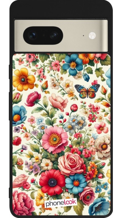 Coque Google Pixel 7 - Silicone rigide noir Spring 25 printemps fleuri