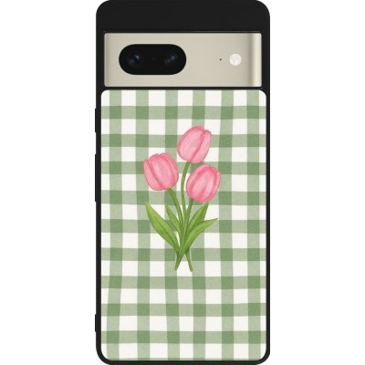 Coque Google Pixel 7 - Silicone rigide noir Green vichy tulips Spring 2026
