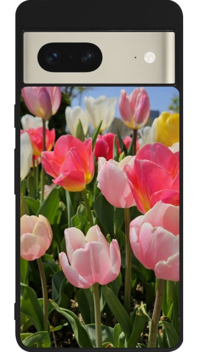 Coque Google Pixel 7 - Silicone rigide noir Tulips 2026