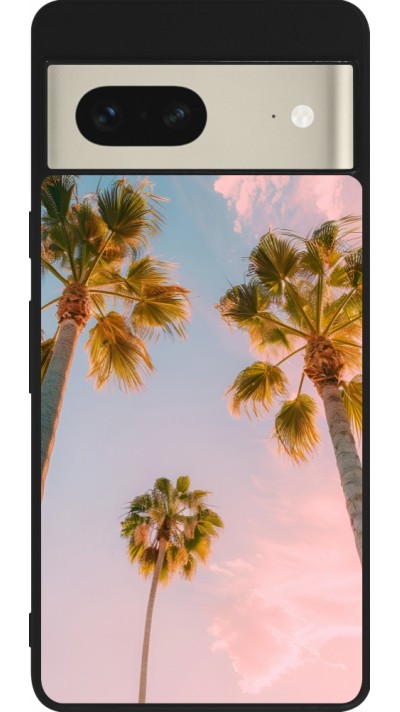 Coque Google Pixel 7 - Silicone rigide noir Summer 2025 Palmiers