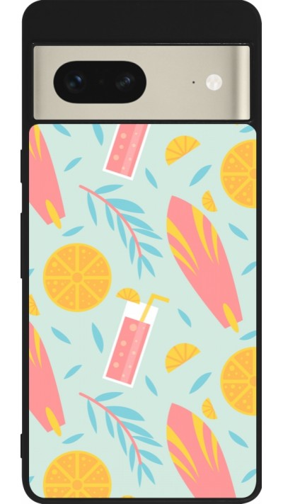 Coque Google Pixel 7 - Silicone rigide noir Summer 2025 Pattern citron