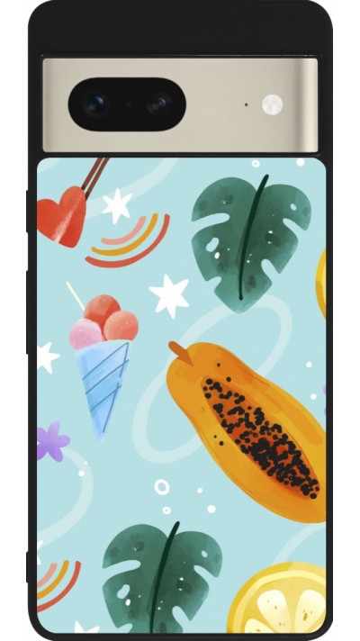 Coque Google Pixel 7 - Silicone rigide noir Summer 2025 Pattern papaya