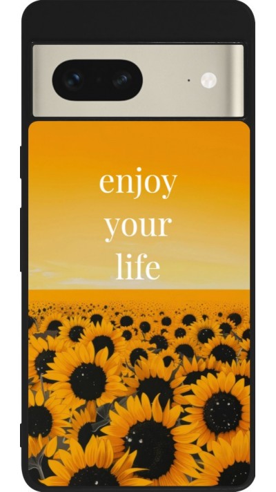 Coque Google Pixel 7 - Silicone rigide noir Summer 2026 Enjoy your life