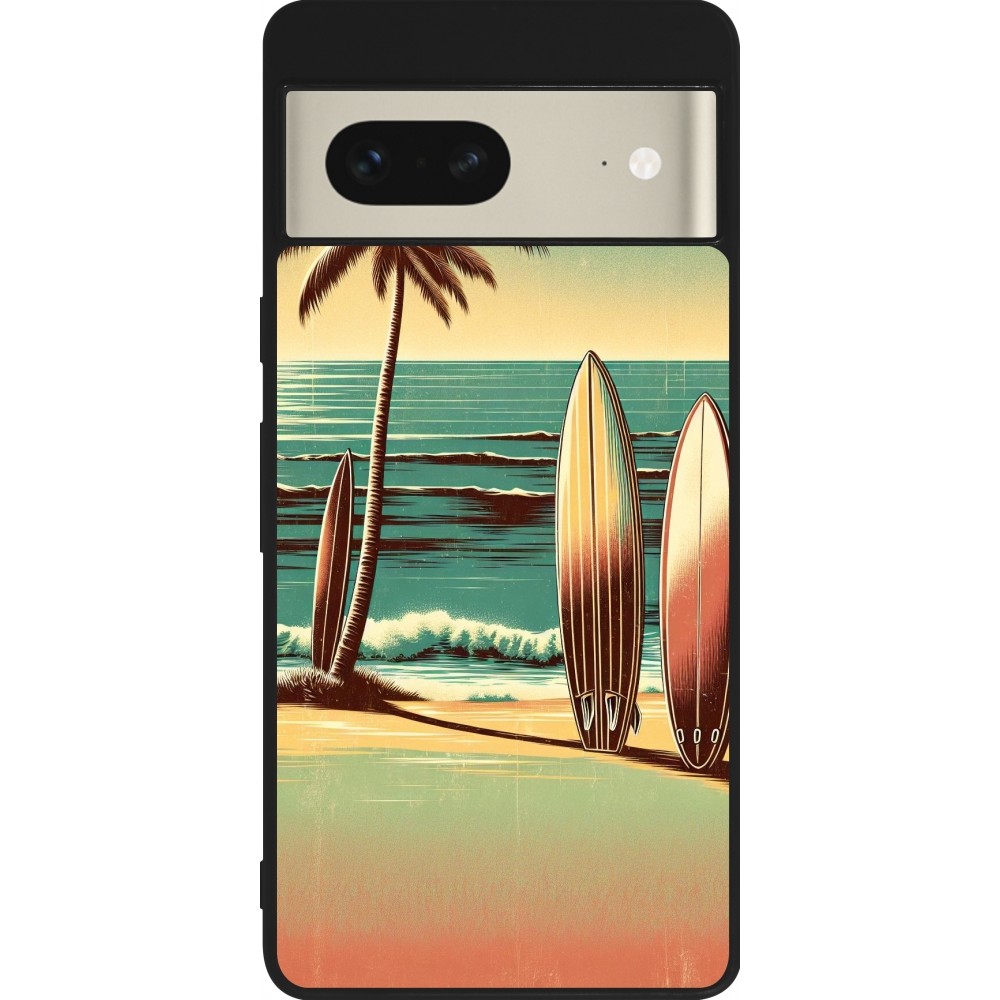 Coque Google Pixel 7 - Silicone rigide noir Surf Paradise