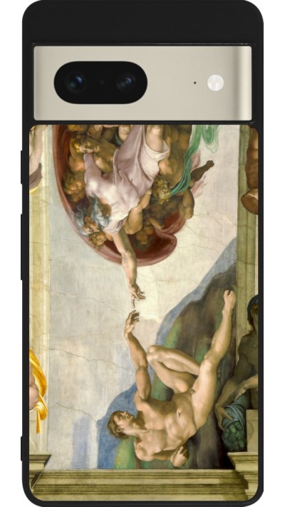 Coque Google Pixel 7 - Silicone rigide noir Tableau art - La Création d’Adam - Michel-Ange