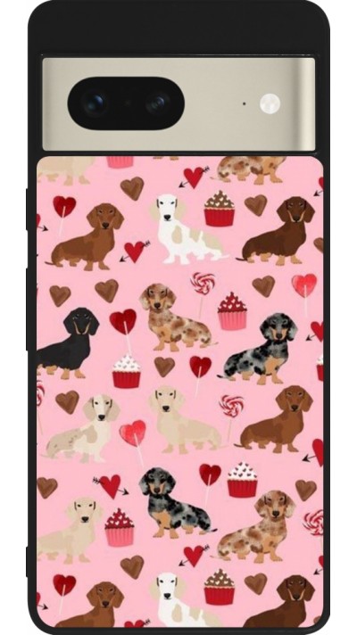 Coque Google Pixel 7 - Silicone rigide noir Valentine 2024 puppy love